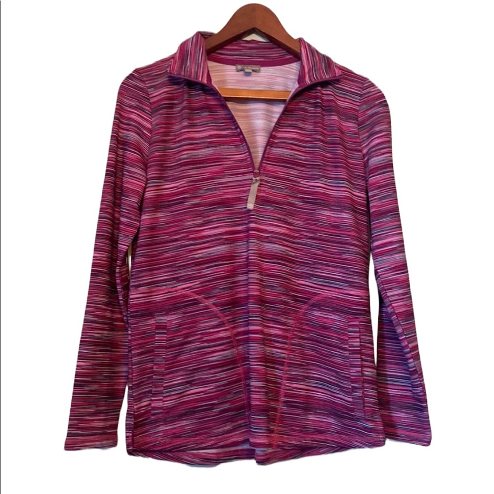 T for Talbots Pull on Pink Striped Jacket Top